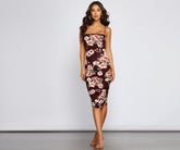Robe mi-longue froncée à imprimé floral